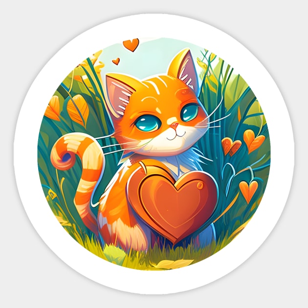 Cat Heart With Bright Eyed Orange Kitty In The Garden Funny Cats